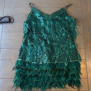 Emerald Green Feathered Mini Dress